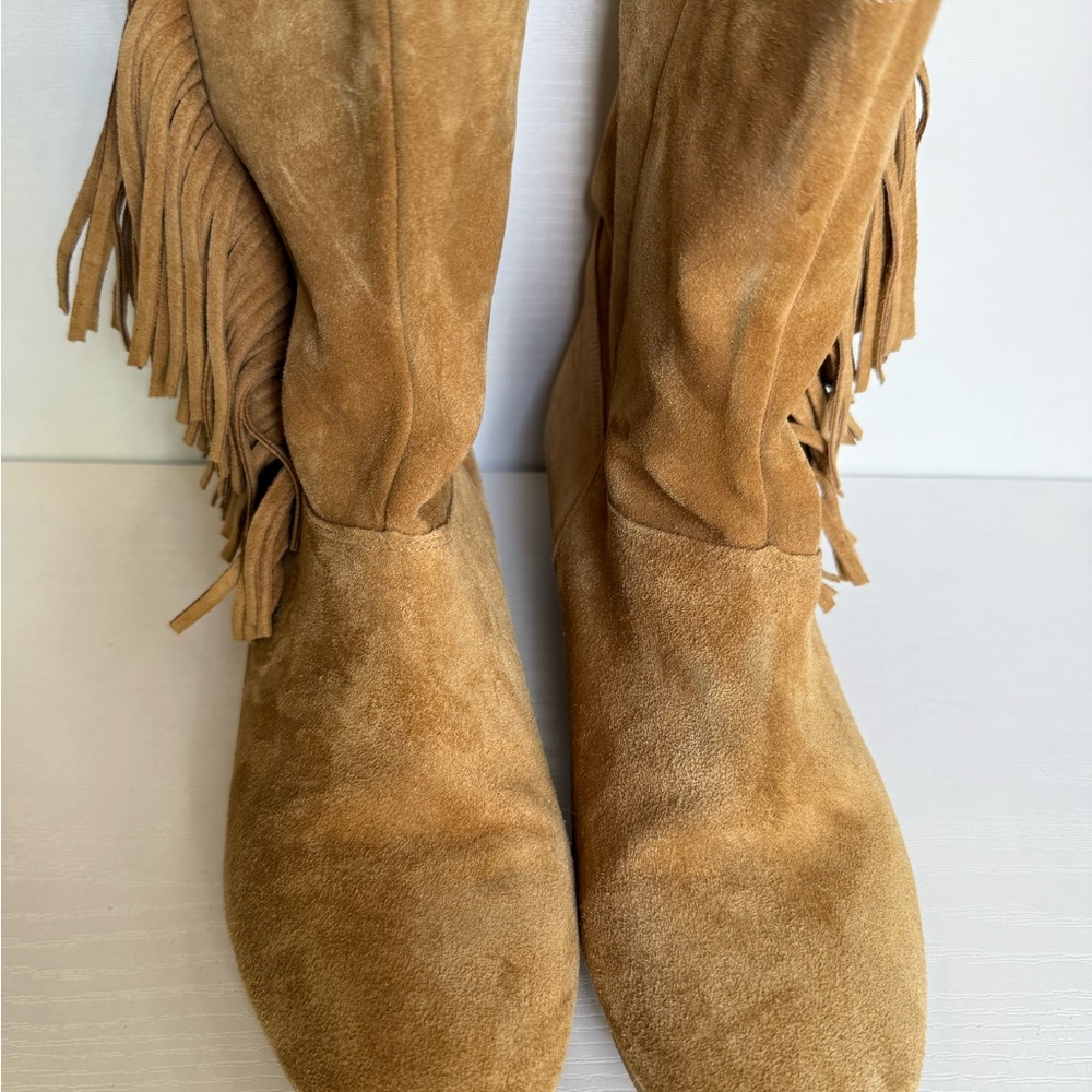 Chocolat Blu Fringe Suede Knee Boots - Tan